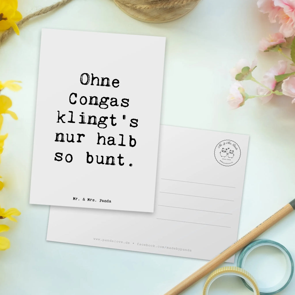 Postcard Saying Ohne Congas klingt's nur halb so bunt. Postkarte, Karte, Geschenkkarte, Grußkarte, Einladung, Ansichtskarte, Geburtstagskarte, Einladungskarte, Dankeskarte, Ansichtskarten, Einladung Geburtstag, Einladungskarten Geburtstag, Instrumente, Geschenke Musiker, Musikliebhaber