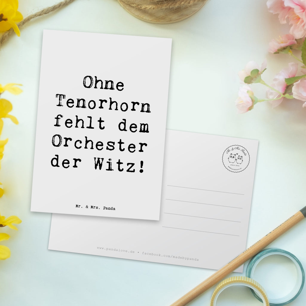 Postkarte Ohne Tenorhorn fehlt dem Orchester der Witz! Postkarte, Karte, Geschenkkarte, Grußkarte, Einladung, Ansichtskarte, Geburtstagskarte, Einladungskarte, Dankeskarte, Instrumente, Geschenke Musiker, Musikliebhaber