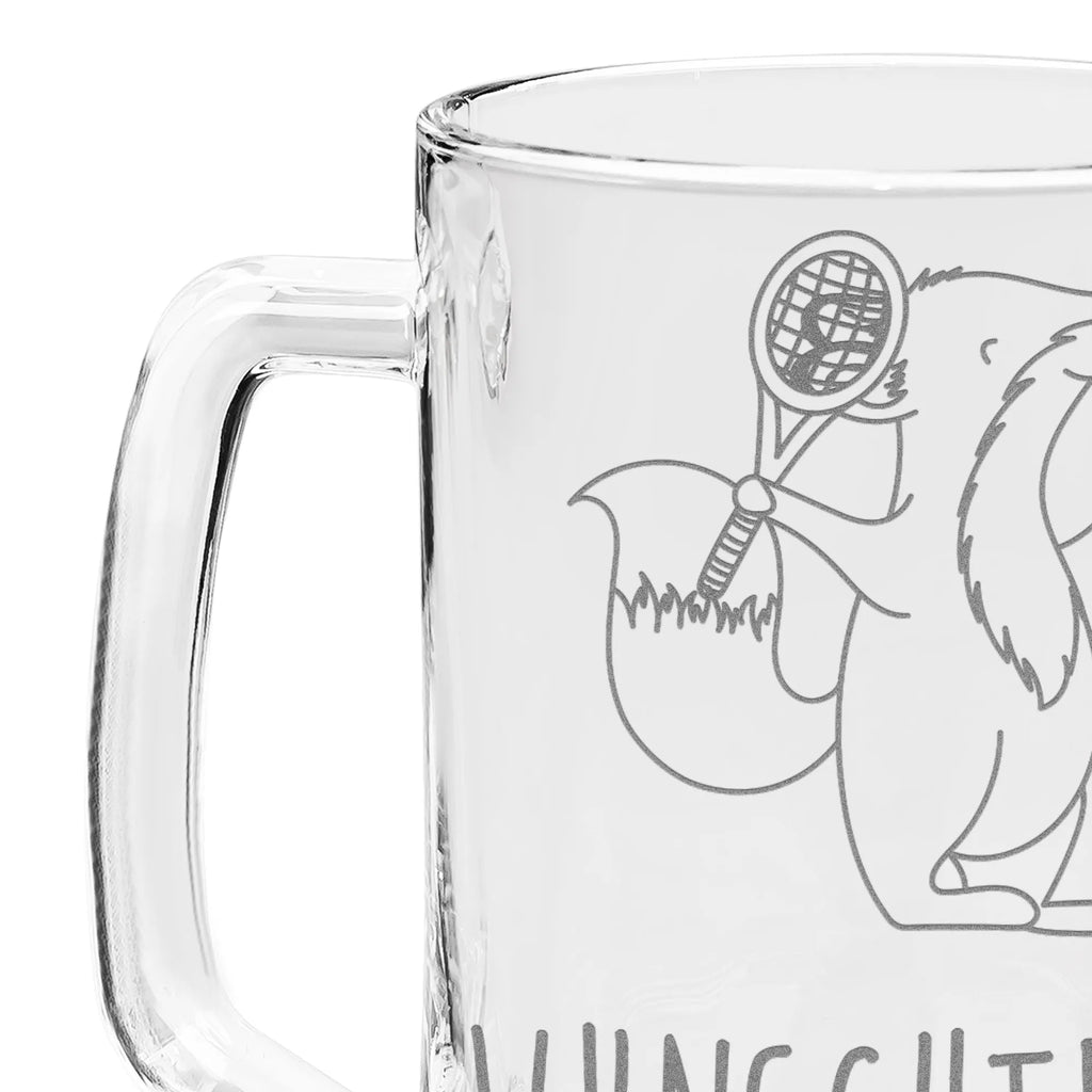 Personalized Engraved Beer Mug Fox play tennis Gift, sport, hobby, giving, thank you, award, profit, athlete, tennis club, tennis tournament, Playing tennis, ball sport