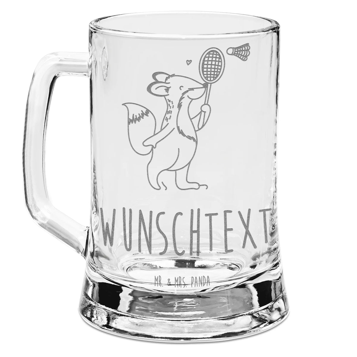 Personalized Engraved Beer Mug Fox play badminton Gift, sport, hobby, giving, thank you, award, profit, athlete, Play shuttlecock, badminton