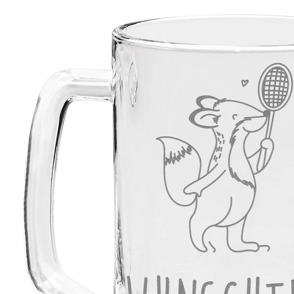 Personalizowany kufel do piwa z grawerem lis Gra w badmintona Prezent, Sport, Dyscyplina sportowa, Hobby, Darować, Dziękuję, Dzięki, Wyróżnienie, Wygrana, Sportowiec