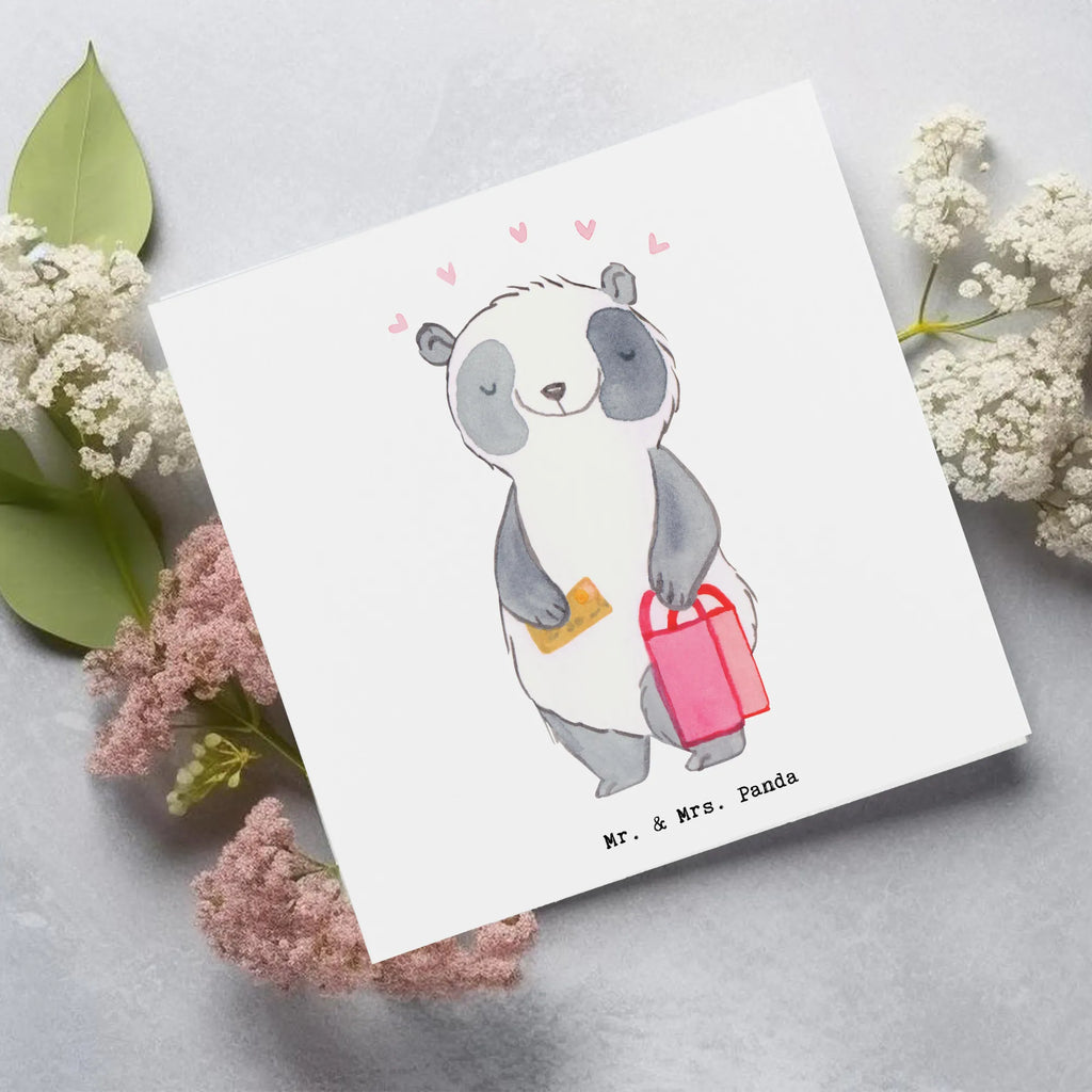 Deluxe Karte Panda Shopping Einladungskarte, Glückwunschkarte, Hochzeitskarte, Geburtstagskarte, Karte, Klappkarte, Hochwertige Klappkarte, Grußkarte, Hochwertige Grußkarte, Geschenk, Sport, Sportart, Hobby, Schenken, Danke, Dankeschön, Auszeichnung, Gewinn, Sportler, shoppen, Shopping, einkaufen