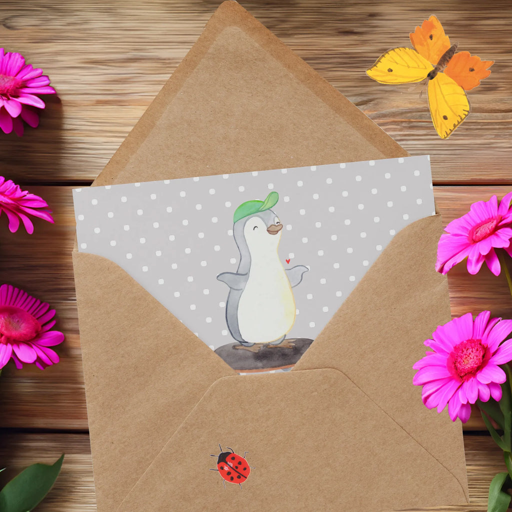 Deluxe Karte Pinguin Skateboarden Hochzeitskarte, Hochwertige Klappkarte, Hochwertige Grußkarte, Karte, Klappkarte, Glückwunschkarte, Grußkarte, Geburtstagskarte, Einladungskarte, Geschenk, Sport, Sportart, Hobby, Schenken, Danke, Dankeschön, Auszeichnung, Gewinn, Sportler, Skateplatz, Skateboard, Skateboarden, Skaten, Skateboard fahren