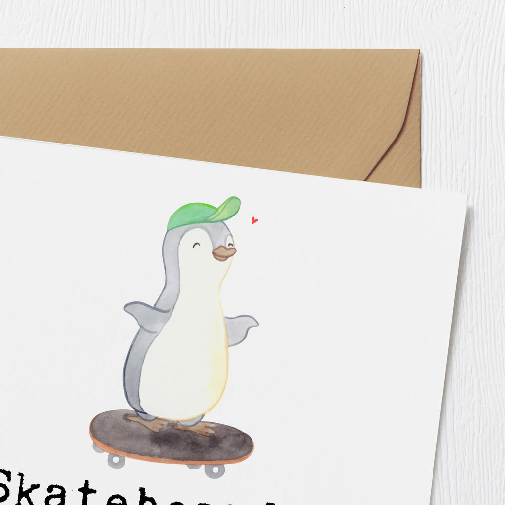 Deluxe Karte Pinguin Skateboarden Hochzeitskarte, Hochwertige Klappkarte, Hochwertige Grußkarte, Karte, Klappkarte, Glückwunschkarte, Grußkarte, Geburtstagskarte, Einladungskarte, Geschenk, Sport, Sportart, Hobby, Schenken, Danke, Dankeschön, Auszeichnung, Gewinn, Sportler, Skateplatz, Skateboard, Skateboarden, Skaten, Skateboard fahren