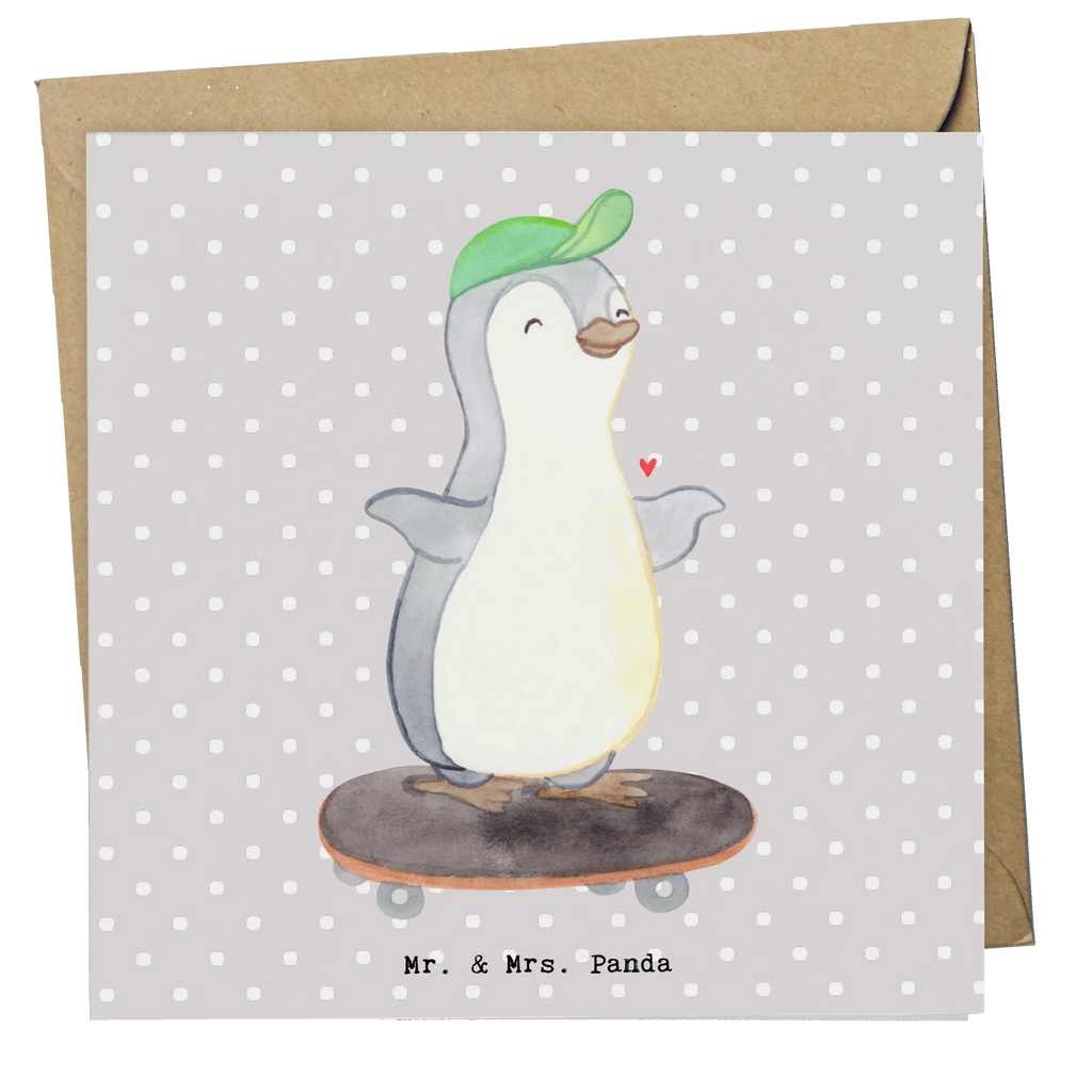 Deluxe Karte Pinguin Skateboarden Hochzeitskarte, Hochwertige Klappkarte, Hochwertige Grußkarte, Karte, Klappkarte, Glückwunschkarte, Grußkarte, Geburtstagskarte, Einladungskarte, Geschenk, Sport, Sportart, Hobby, Schenken, Danke, Dankeschön, Auszeichnung, Gewinn, Sportler, Skateplatz, Skateboard, Skateboarden, Skaten, Skateboard fahren