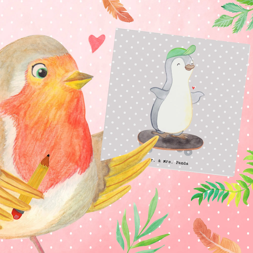 Deluxe Karte Pinguin Skateboarden Hochzeitskarte, Hochwertige Klappkarte, Hochwertige Grußkarte, Karte, Klappkarte, Glückwunschkarte, Grußkarte, Geburtstagskarte, Einladungskarte, Geschenk, Sport, Sportart, Hobby, Schenken, Danke, Dankeschön, Auszeichnung, Gewinn, Sportler, Skateplatz, Skateboard, Skateboarden, Skaten, Skateboard fahren