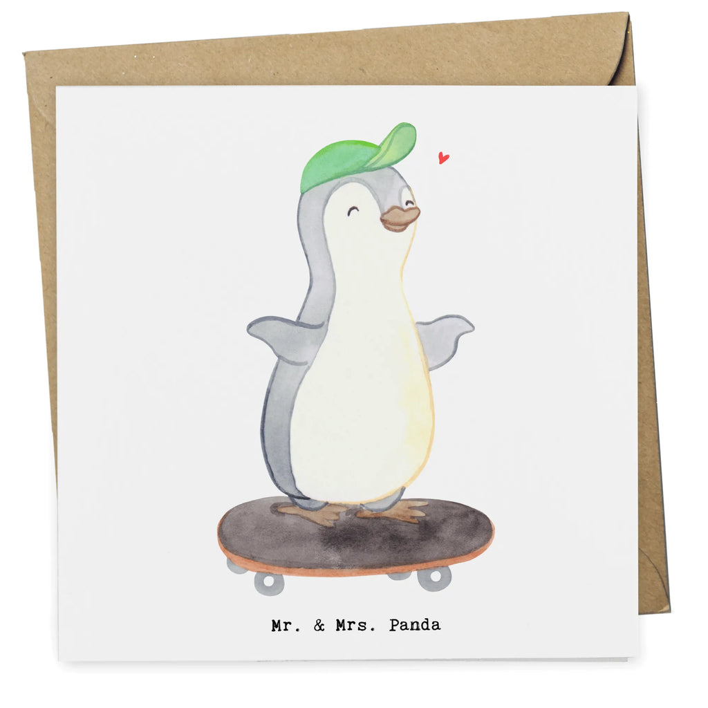Deluxe Karte Pinguin Skateboarden Hochzeitskarte, Hochwertige Klappkarte, Hochwertige Grußkarte, Karte, Klappkarte, Glückwunschkarte, Grußkarte, Geburtstagskarte, Einladungskarte, Geschenk, Sport, Sportart, Hobby, Schenken, Danke, Dankeschön, Auszeichnung, Gewinn, Sportler, Skateplatz, Skateboard, Skateboarden, Skaten, Skateboard fahren
