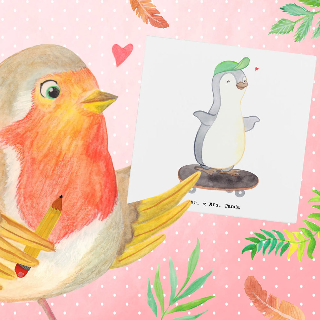 Deluxe Karte Pinguin Skateboarden Hochzeitskarte, Hochwertige Klappkarte, Hochwertige Grußkarte, Karte, Klappkarte, Glückwunschkarte, Grußkarte, Geburtstagskarte, Einladungskarte, Geschenk, Sport, Sportart, Hobby, Schenken, Danke, Dankeschön, Auszeichnung, Gewinn, Sportler, Skateplatz, Skateboard, Skateboarden, Skaten, Skateboard fahren