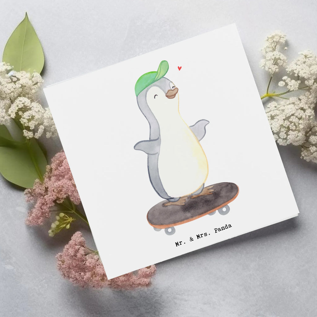 Deluxe Karte Pinguin Skateboarden Hochzeitskarte, Hochwertige Klappkarte, Hochwertige Grußkarte, Karte, Klappkarte, Glückwunschkarte, Grußkarte, Geburtstagskarte, Einladungskarte, Geschenk, Sport, Sportart, Hobby, Schenken, Danke, Dankeschön, Auszeichnung, Gewinn, Sportler, Skateplatz, Skateboard, Skateboarden, Skaten, Skateboard fahren
