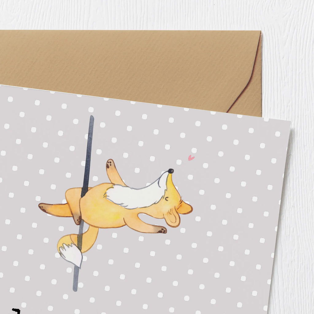 Deluxe Card Fox Pole Dance Klappkarte, Hochzeitskarte, Glückwunschkarte, Hochwertige Klappkarte, Einladungskarte, Karte, Grußkarte, Hochwertige Grußkarte, Geburtstagskarte, Geschenk, Sport, Sportart, Hobby, Schenken, Danke, Dankeschön, Auszeichnung, Gewinn, Sportler, Pole Dance, Tanzen, Tanz