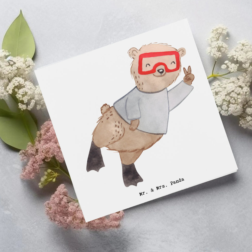 Deluxe Card bear Dive Glückwunschkarte, Klappkarte, Einladungskarte, Karte, Geburtstagskarte, Grußkarte, Hochwertige Grußkarte, Hochwertige Klappkarte, Hochzeitskarte, Geschenk, Sport, Sportart, Hobby, Schenken, Danke, Dankeschön, Auszeichnung, Gewinn, Sportler, schnorcheln, Diving, Tauchgang, Dive, Tauchschule, Tauchen