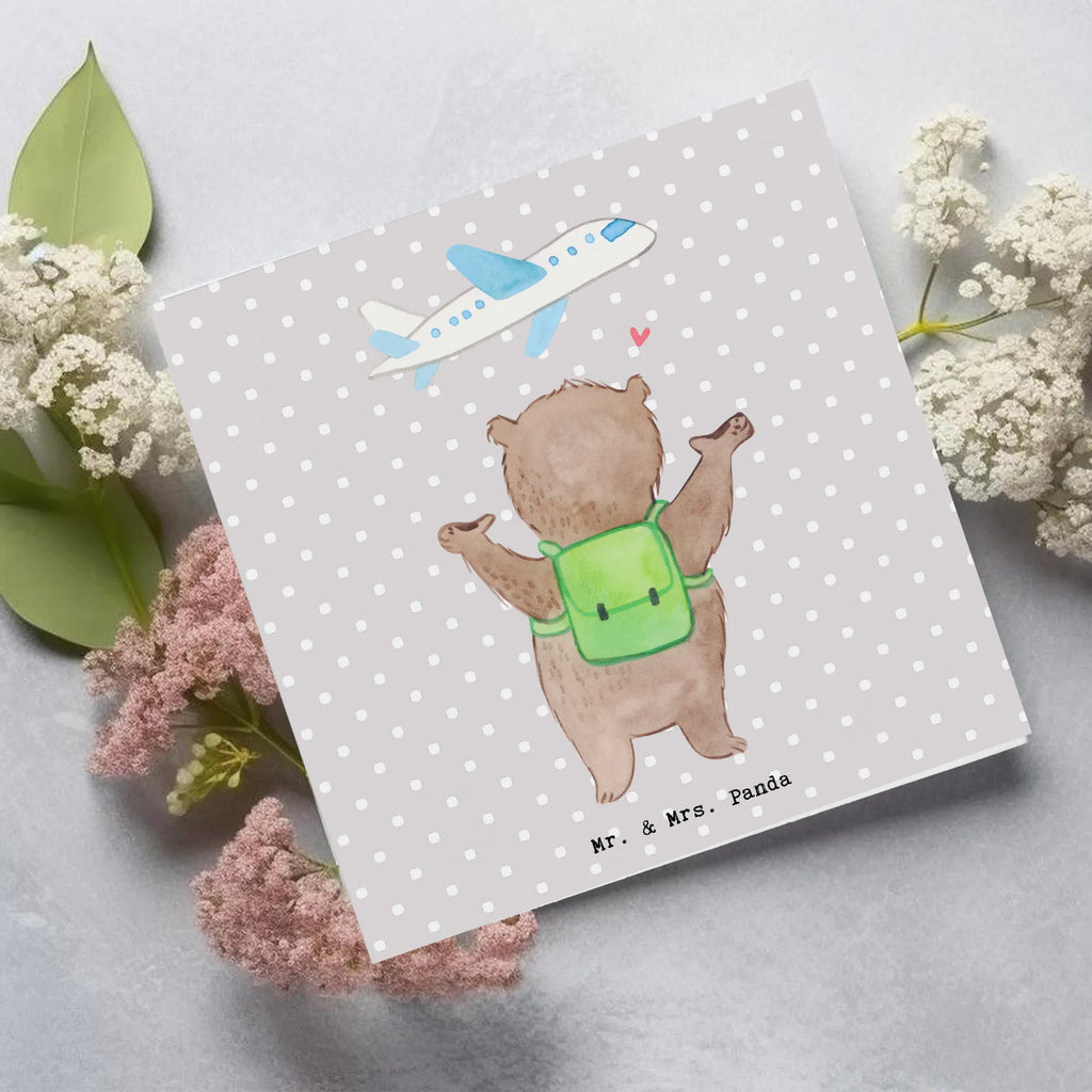 Deluxe Karte Bär Reisen Hochwertige Klappkarte, Hochzeitskarte, Hochwertige Grußkarte, Karte, Klappkarte, Geburtstagskarte, Glückwunschkarte, Grußkarte, Einladungskarte, Geschenk, Sport, Sportart, Hobby, Schenken, Danke, Dankeschön, Auszeichnung, Gewinn, Sportler, Reisebüro, Austauschjahr, Reiseveranstalter, Reisegruppe, Urlaub, Schüleraustausch, Auslandsjahr, Weltreise, Urlaube, Reisen