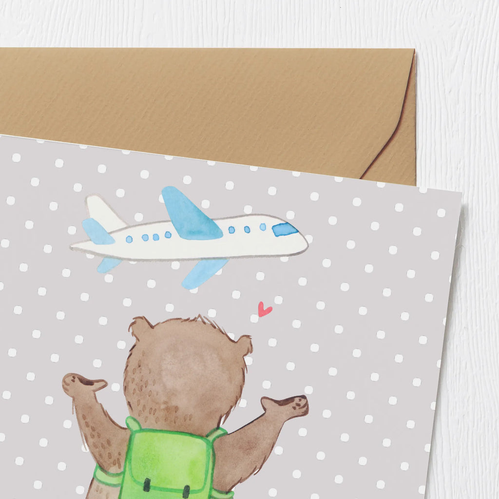 Deluxe Karte Bär Reisen Hochwertige Klappkarte, Hochzeitskarte, Hochwertige Grußkarte, Karte, Klappkarte, Geburtstagskarte, Glückwunschkarte, Grußkarte, Einladungskarte, Geschenk, Sport, Sportart, Hobby, Schenken, Danke, Dankeschön, Auszeichnung, Gewinn, Sportler, Reisebüro, Austauschjahr, Reiseveranstalter, Reisegruppe, Urlaub, Schüleraustausch, Auslandsjahr, Weltreise, Urlaube, Reisen