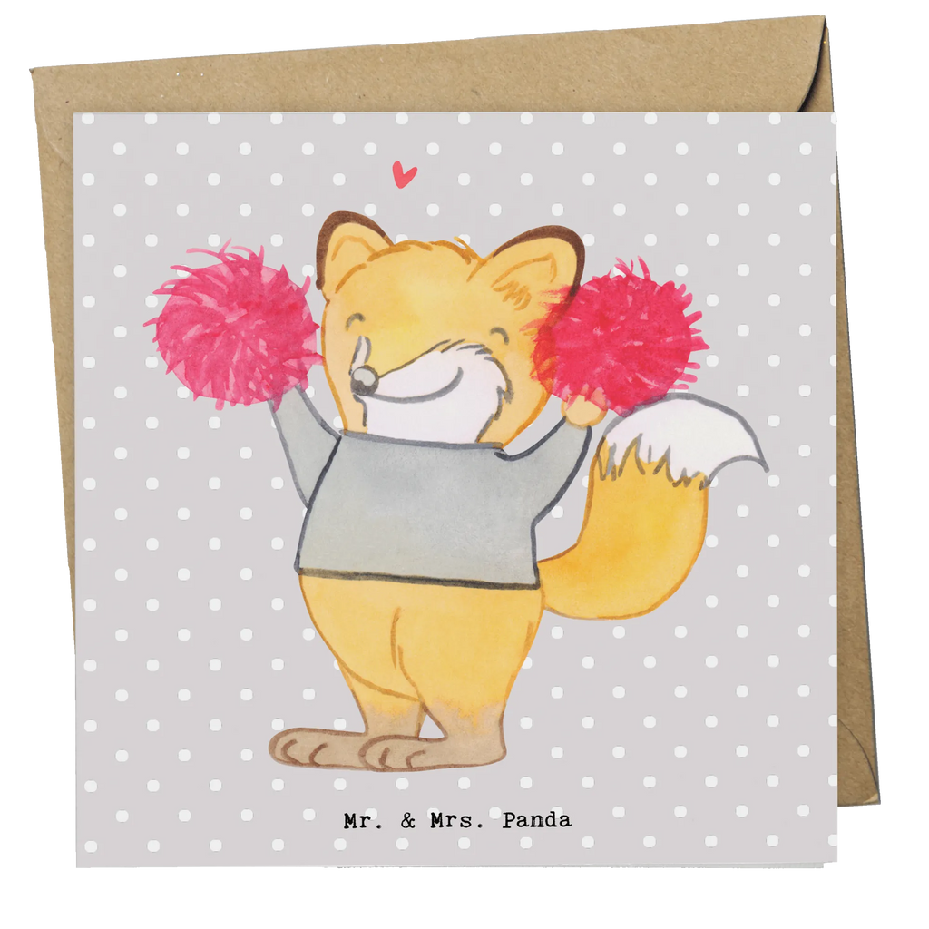 Deluxe Karte Fuchs Cheerleader Grußkarte, Karte, Hochwertige Klappkarte, Einladungskarte, Geburtstagskarte, Klappkarte, Glückwunschkarte, Hochwertige Grußkarte, Hochzeitskarte, Geschenk, Sport, Sportart, Hobby, Schenken, Danke, Dankeschön, Auszeichnung, Gewinn, Sportler, Cheerleader, Cheerleading, Turniere, Turnen, Turn Club