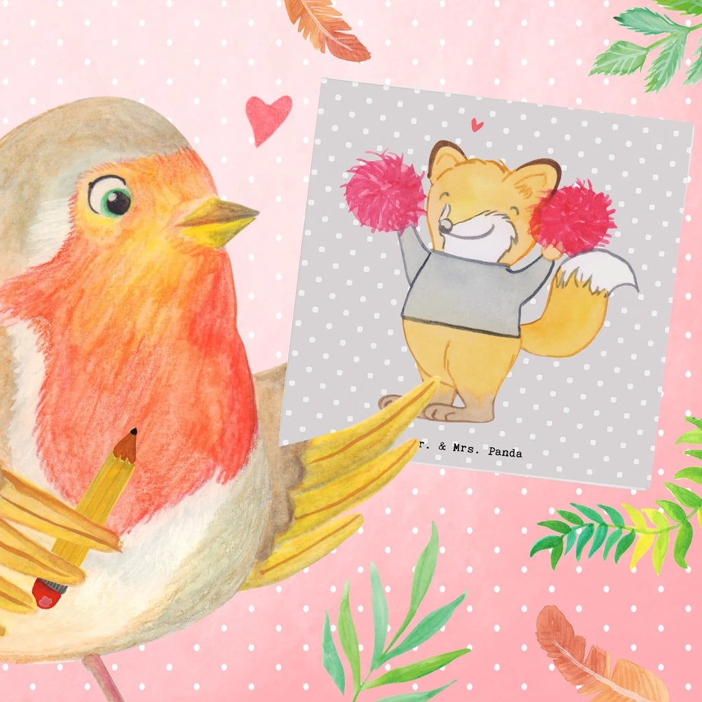 Deluxe Karte Fuchs Cheerleader Grußkarte, Karte, Hochwertige Klappkarte, Einladungskarte, Geburtstagskarte, Klappkarte, Glückwunschkarte, Hochwertige Grußkarte, Hochzeitskarte, Geschenk, Sport, Sportart, Hobby, Schenken, Danke, Dankeschön, Auszeichnung, Gewinn, Sportler, Cheerleader, Cheerleading, Turniere, Turnen, Turn Club