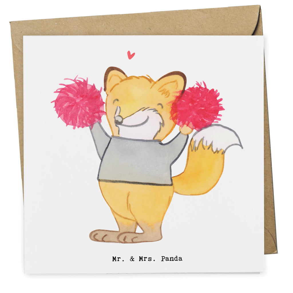 Deluxe Karte Fuchs Cheerleader Grußkarte, Karte, Hochwertige Klappkarte, Einladungskarte, Geburtstagskarte, Klappkarte, Glückwunschkarte, Hochwertige Grußkarte, Hochzeitskarte, Geschenk, Sport, Sportart, Hobby, Schenken, Danke, Dankeschön, Auszeichnung, Gewinn, Sportler, Cheerleader, Cheerleading, Turniere, Turnen, Turn Club