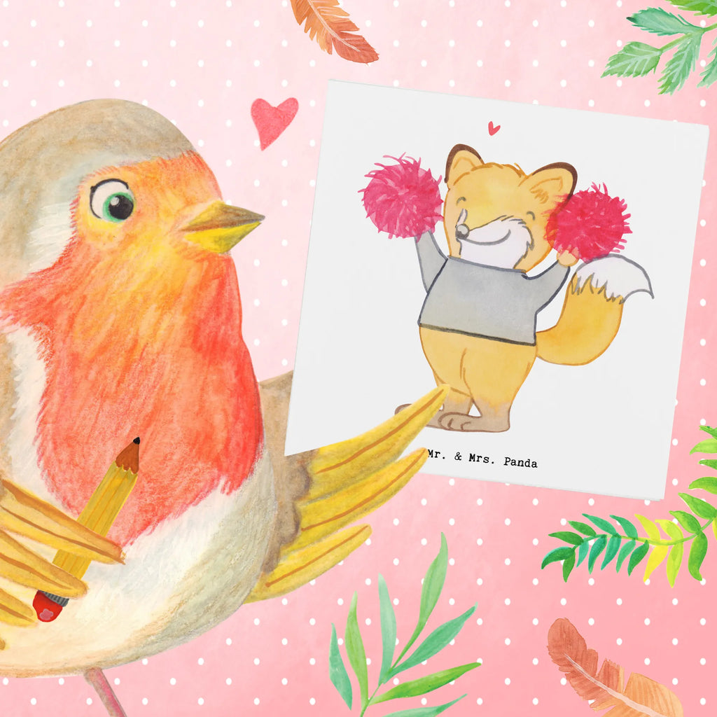 Deluxe Karte Fuchs Cheerleader Grußkarte, Karte, Hochwertige Klappkarte, Einladungskarte, Geburtstagskarte, Klappkarte, Glückwunschkarte, Hochwertige Grußkarte, Hochzeitskarte, Geschenk, Sport, Sportart, Hobby, Schenken, Danke, Dankeschön, Auszeichnung, Gewinn, Sportler, Cheerleader, Cheerleading, Turniere, Turnen, Turn Club