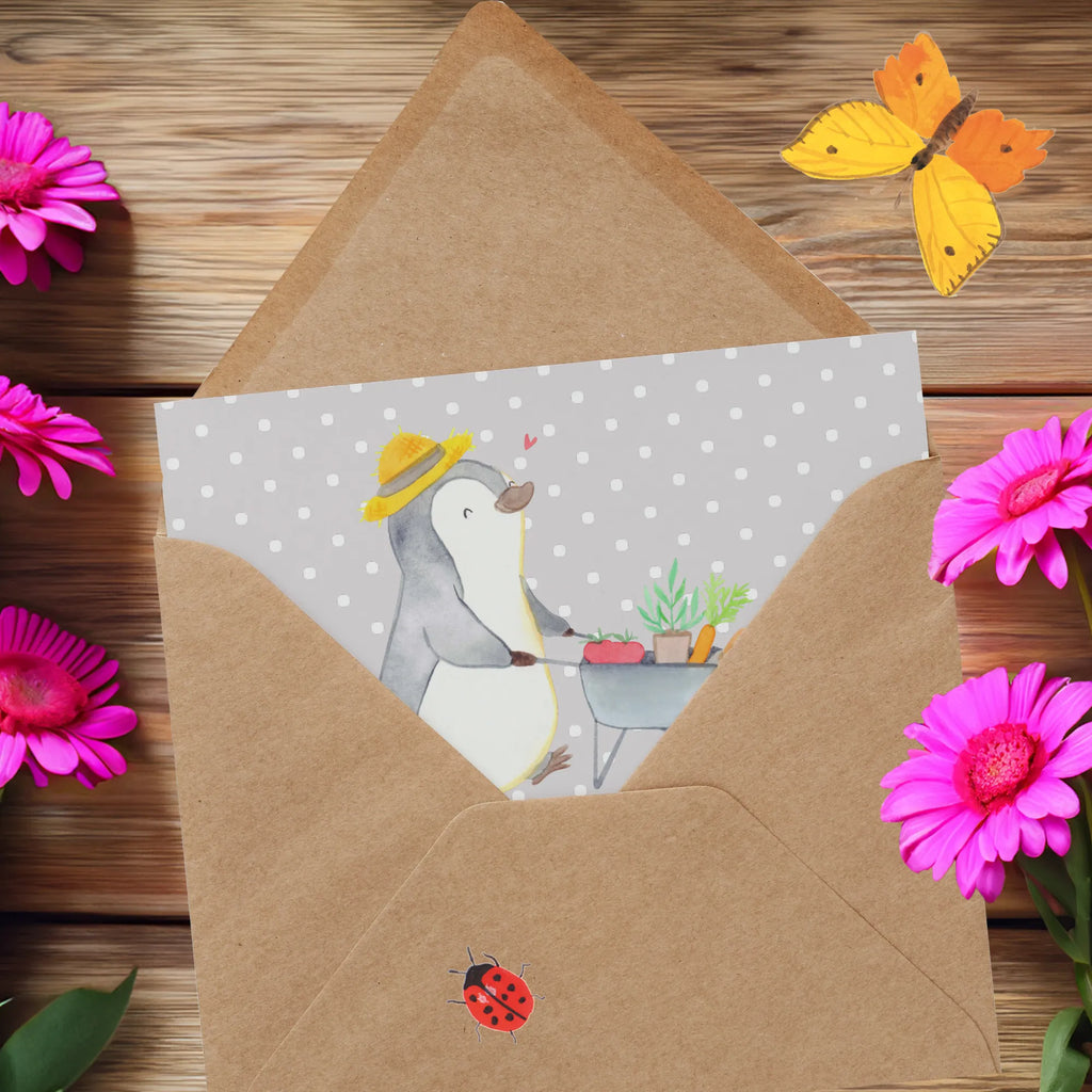 Deluxe Karte Pinguin Gartenarbeit Grußkarte, Karte, Einladungskarte, Geburtstagskarte, Glückwunschkarte, Hochzeitskarte, Klappkarte, Hochwertige Grußkarte, Hochwertige Klappkarte, Geschenk, Sport, Sportart, Hobby, Schenken, Danke, Dankeschön, Auszeichnung, Gewinn, Sportler, Urban gardening, Gartenarbeit, Gärtnern, Gartenpflege