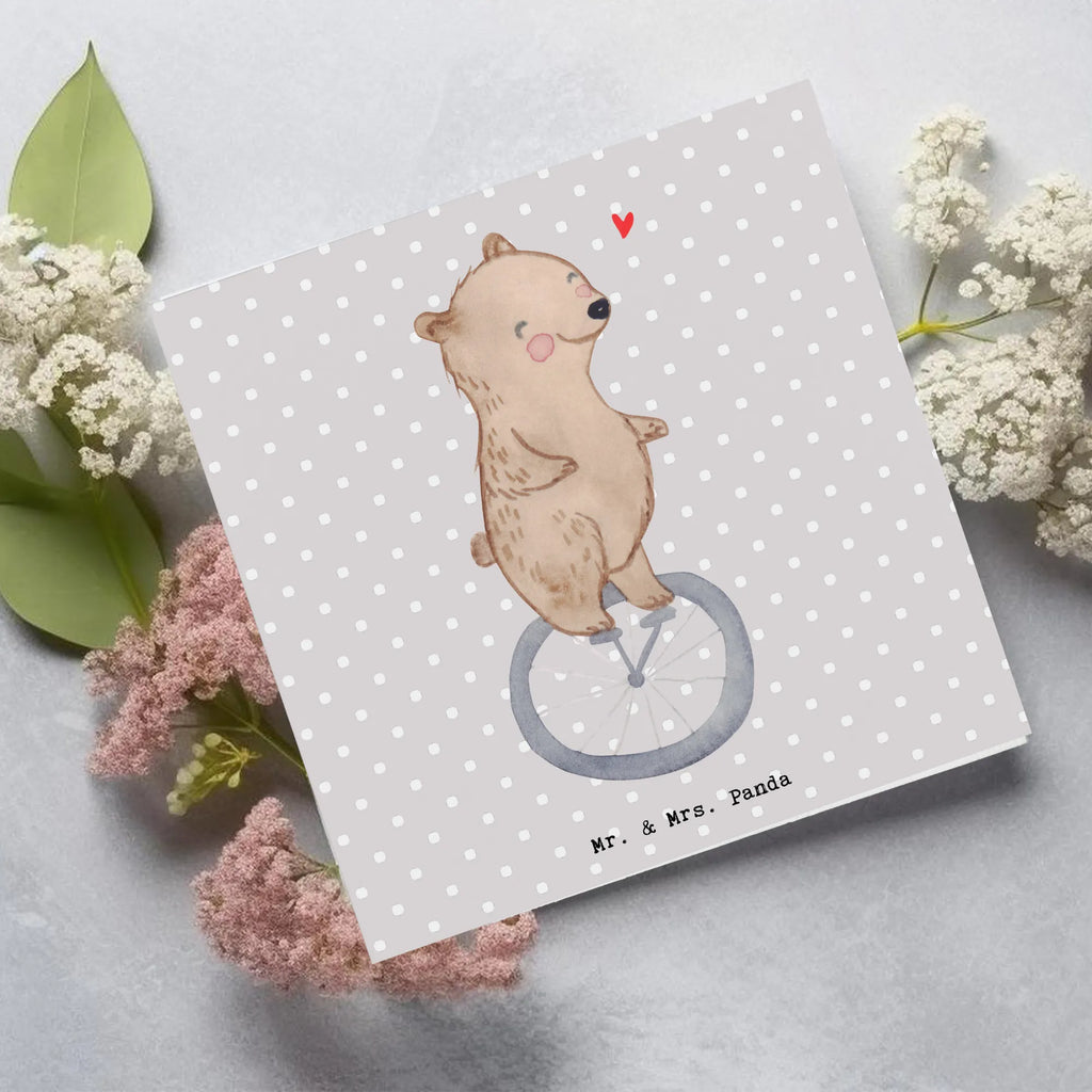 Deluxe Card bear ride a unicycle Einladungskarte, Klappkarte, Glückwunschkarte, Grußkarte, Geburtstagskarte, Hochzeitskarte, Karte, Hochwertige Grußkarte, Hochwertige Klappkarte, Geschenk, Sport, Sportart, Hobby, Schenken, Danke, Dankeschön, Auszeichnung, Gewinn, Sportler, Einrad fahren