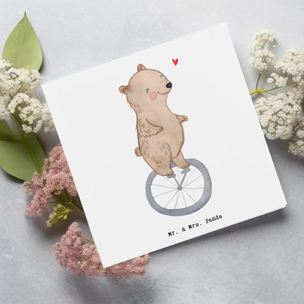 Deluxe Card bear ride a unicycle Einladungskarte, Klappkarte, Glückwunschkarte, Grußkarte, Geburtstagskarte, Hochzeitskarte, Karte, Hochwertige Grußkarte, Hochwertige Klappkarte, Geschenk, Sport, Sportart, Hobby, Schenken, Danke, Dankeschön, Auszeichnung, Gewinn, Sportler, Einrad fahren