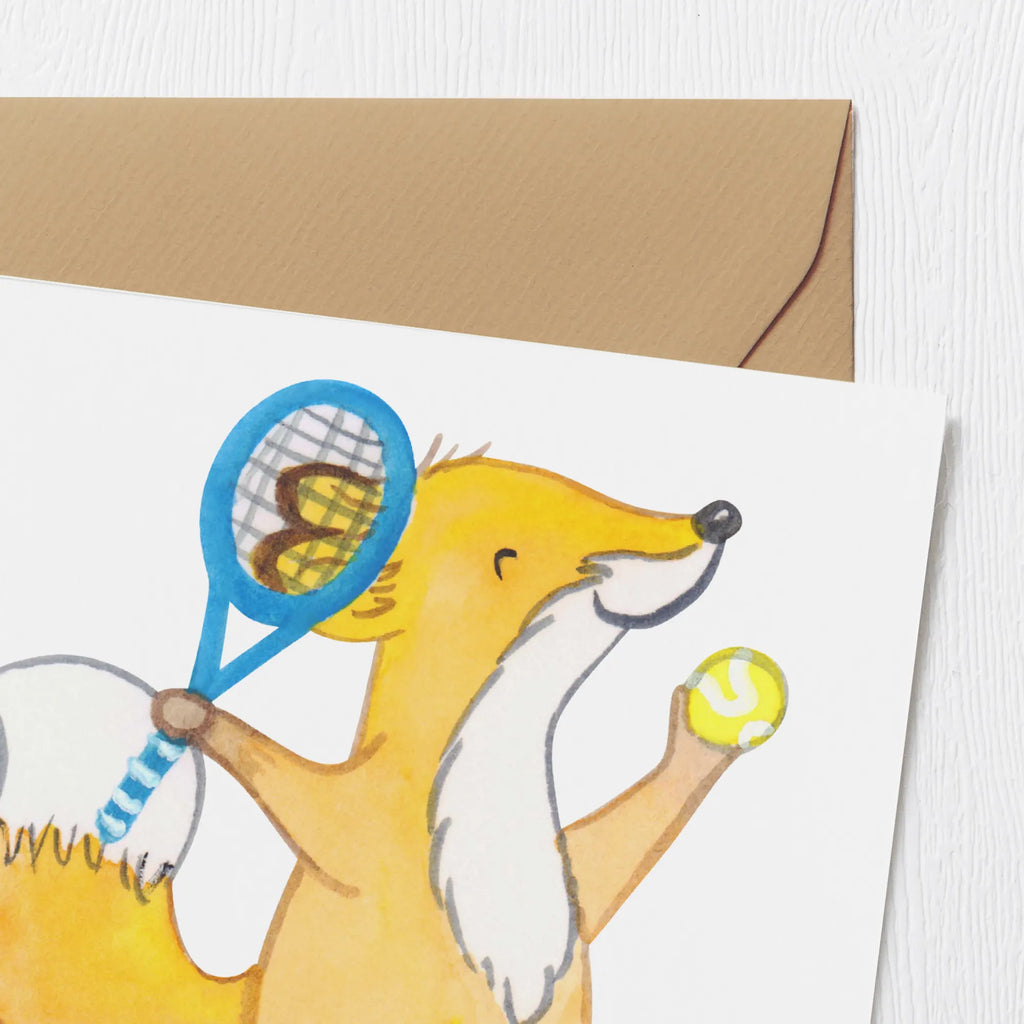 Deluxe Card Fox play tennis Hochwertige Klappkarte, Glückwunschkarte, Karte, Geburtstagskarte, Hochwertige Grußkarte, Klappkarte, Einladungskarte, Hochzeitskarte, Grußkarte, Geschenk, Sport, Sportart, Hobby, Schenken, Danke, Dankeschön, Auszeichnung, Gewinn, Sportler, Tennisclub, Tennis Turnier, Tennisverein, Ballsportart, Tennis spielen