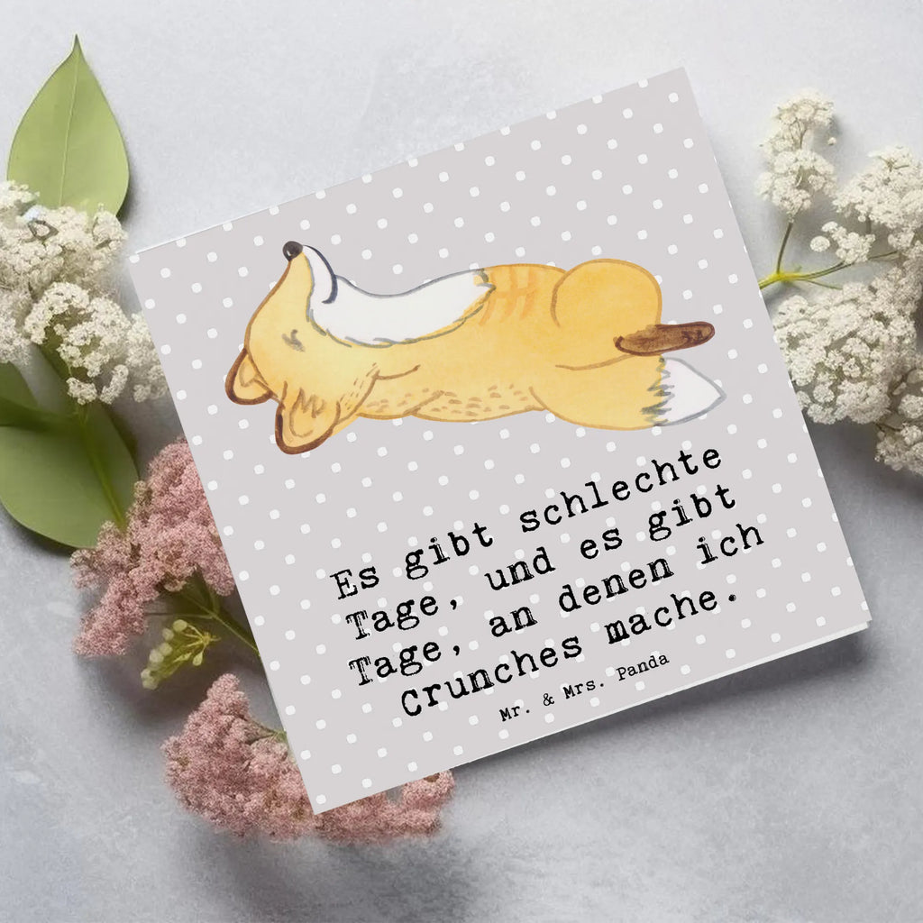Deluxe Card Fox crunches Grußkarte, Einladungskarte, Hochwertige Klappkarte, Karte, Geburtstagskarte, Hochzeitskarte, Hochwertige Grußkarte, Glückwunschkarte, Klappkarte, Geschenk, Sport, Sportart, Hobby, Schenken, Danke, Dankeschön, Auszeichnung, Gewinn, Sportler, Bauchpressen, Fitnessstudio, Fitness, Crunches