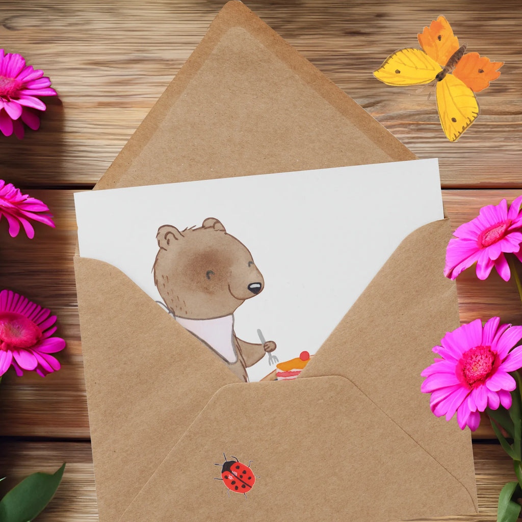 Deluxe Card bear to eat out Klappkarte, Karte, Grußkarte, Hochwertige Klappkarte, Hochzeitskarte, Glückwunschkarte, Einladungskarte, Hochwertige Grußkarte, Geburtstagskarte, Geschenk, Sport, Sportart, Hobby, Schenken, Danke, Dankeschön, Auszeichnung, Gewinn, Sportler, Essen, Essen gehen, Restaurantbesuch, Restaurant