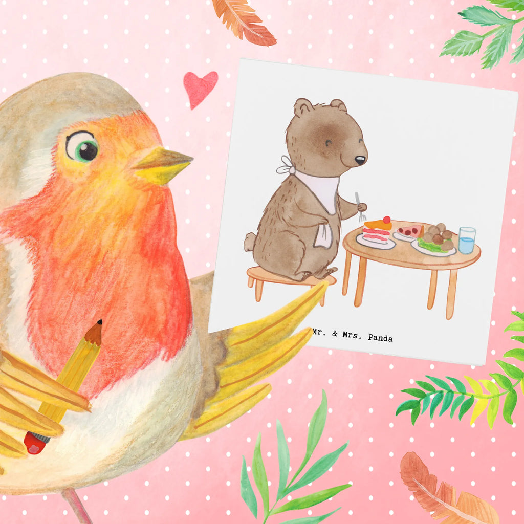 Deluxe Card bear to eat out Klappkarte, Karte, Grußkarte, Hochwertige Klappkarte, Hochzeitskarte, Glückwunschkarte, Einladungskarte, Hochwertige Grußkarte, Geburtstagskarte, Geschenk, Sport, Sportart, Hobby, Schenken, Danke, Dankeschön, Auszeichnung, Gewinn, Sportler, Essen, Essen gehen, Restaurantbesuch, Restaurant