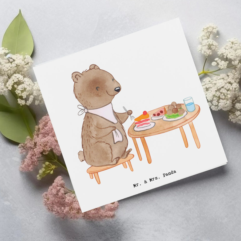 Deluxe Card bear to eat out Klappkarte, Karte, Grußkarte, Hochwertige Klappkarte, Hochzeitskarte, Glückwunschkarte, Einladungskarte, Hochwertige Grußkarte, Geburtstagskarte, Geschenk, Sport, Sportart, Hobby, Schenken, Danke, Dankeschön, Auszeichnung, Gewinn, Sportler, Essen, Essen gehen, Restaurantbesuch, Restaurant