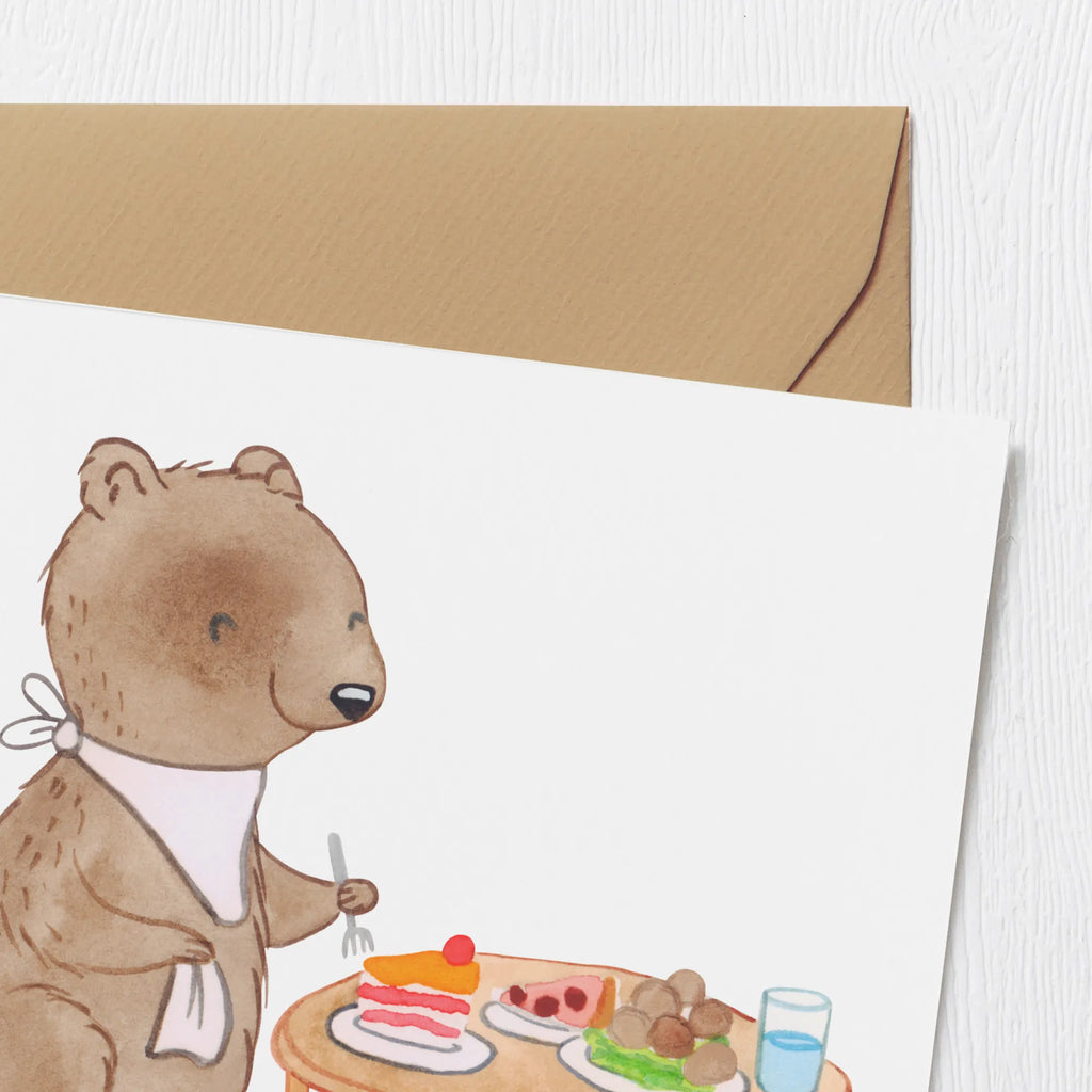Deluxe Card bear to eat out Klappkarte, Karte, Grußkarte, Hochwertige Klappkarte, Hochzeitskarte, Glückwunschkarte, Einladungskarte, Hochwertige Grußkarte, Geburtstagskarte, Geschenk, Sport, Sportart, Hobby, Schenken, Danke, Dankeschön, Auszeichnung, Gewinn, Sportler, Essen, Essen gehen, Restaurantbesuch, Restaurant