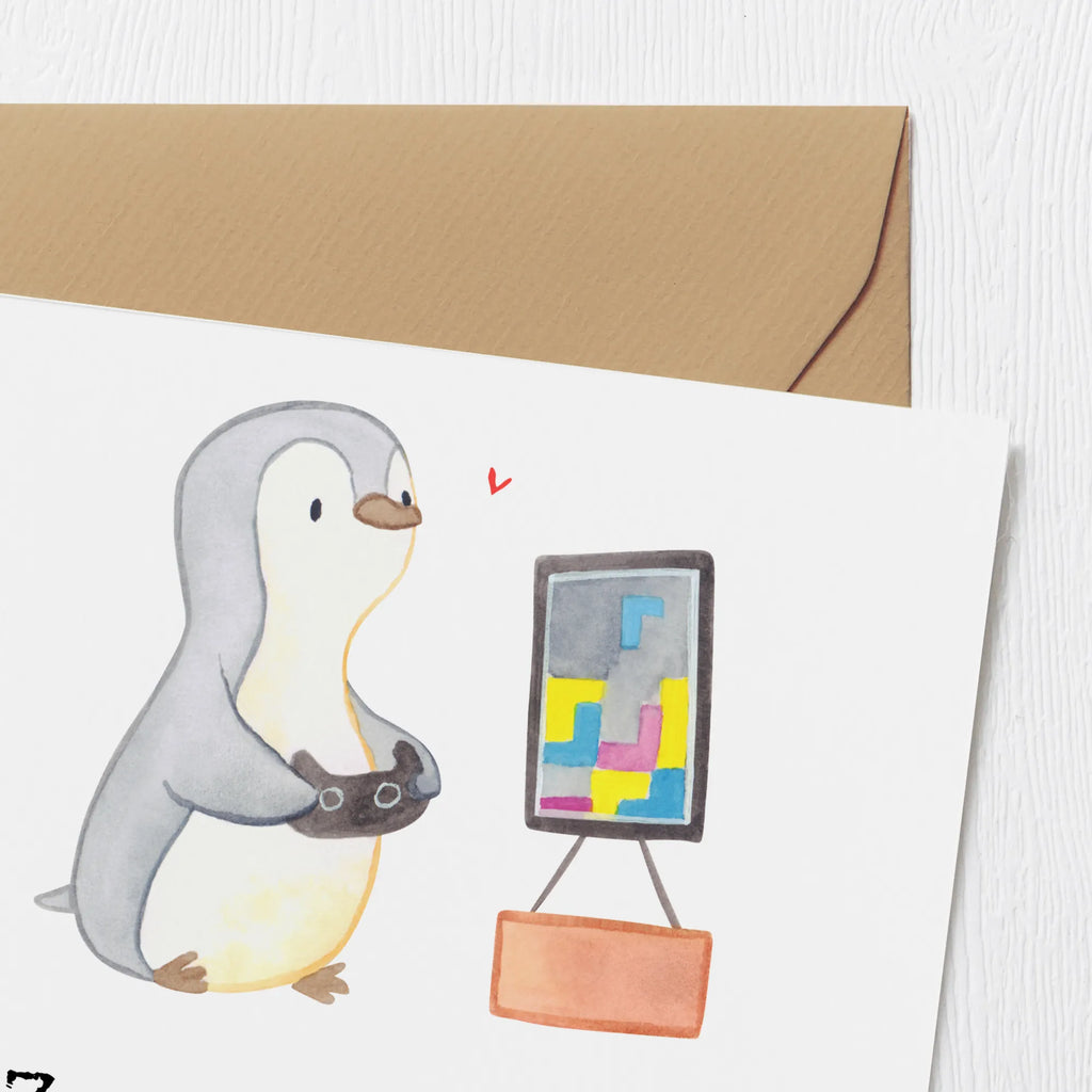 Deluxe Karte Pinguin Zocken Karte, Glückwunschkarte, Hochwertige Grußkarte, Geburtstagskarte, Hochzeitskarte, Grußkarte, Klappkarte, Hochwertige Klappkarte, Einladungskarte, Geschenk, Sport, Sportart, Hobby, Schenken, Danke, Dankeschön, Auszeichnung, Gewinn, Sportler, Videospiele, Videogames, Gaming, Zocken