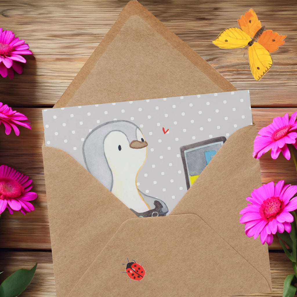 Deluxe Karte Pinguin Zocken Karte, Glückwunschkarte, Hochwertige Grußkarte, Geburtstagskarte, Hochzeitskarte, Grußkarte, Klappkarte, Hochwertige Klappkarte, Einladungskarte, Geschenk, Sport, Sportart, Hobby, Schenken, Danke, Dankeschön, Auszeichnung, Gewinn, Sportler, Videospiele, Videogames, Gaming, Zocken