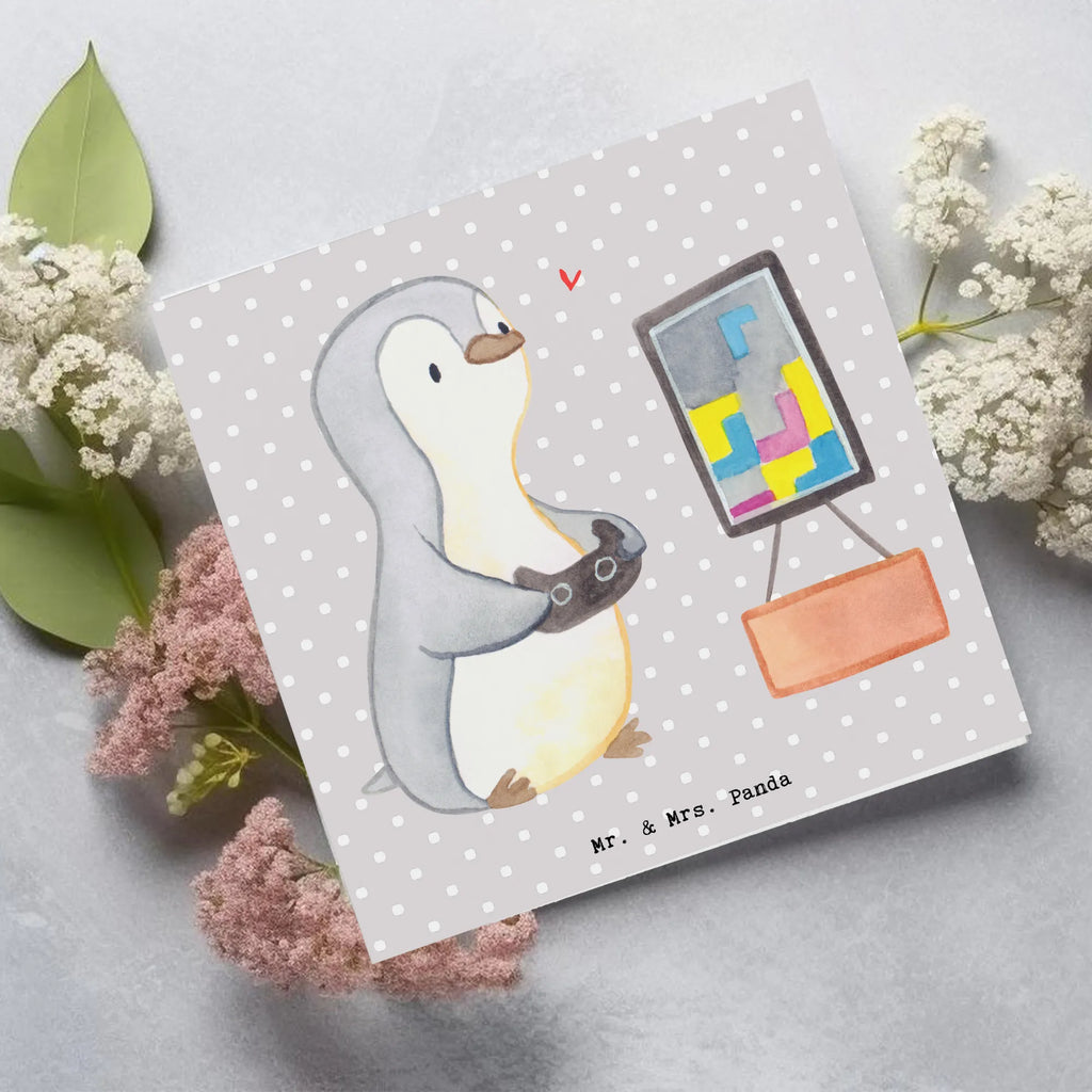 Deluxe Karte Pinguin Zocken Karte, Glückwunschkarte, Hochwertige Grußkarte, Geburtstagskarte, Hochzeitskarte, Grußkarte, Klappkarte, Hochwertige Klappkarte, Einladungskarte, Geschenk, Sport, Sportart, Hobby, Schenken, Danke, Dankeschön, Auszeichnung, Gewinn, Sportler, Videospiele, Videogames, Gaming, Zocken