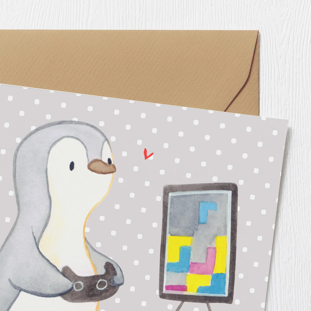 Deluxe Karte Pinguin Zocken Karte, Glückwunschkarte, Hochwertige Grußkarte, Geburtstagskarte, Hochzeitskarte, Grußkarte, Klappkarte, Hochwertige Klappkarte, Einladungskarte, Geschenk, Sport, Sportart, Hobby, Schenken, Danke, Dankeschön, Auszeichnung, Gewinn, Sportler, Videospiele, Videogames, Gaming, Zocken