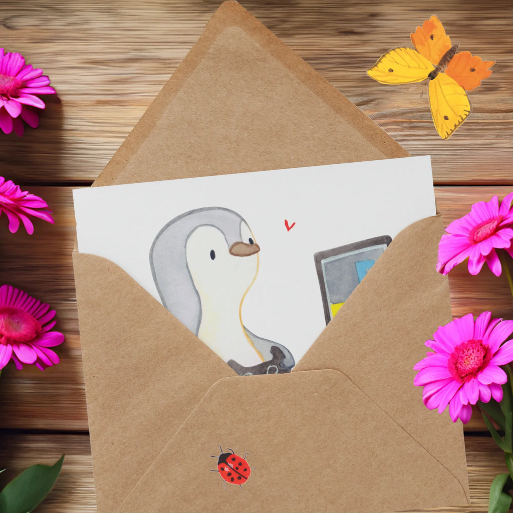 Deluxe Karte Pinguin Zocken Karte, Glückwunschkarte, Hochwertige Grußkarte, Geburtstagskarte, Hochzeitskarte, Grußkarte, Klappkarte, Hochwertige Klappkarte, Einladungskarte, Geschenk, Sport, Sportart, Hobby, Schenken, Danke, Dankeschön, Auszeichnung, Gewinn, Sportler, Videospiele, Videogames, Gaming, Zocken