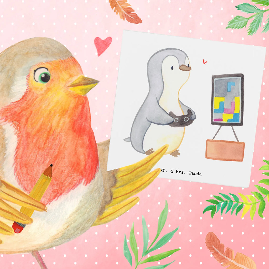 Deluxe Karte Pinguin Zocken Karte, Glückwunschkarte, Hochwertige Grußkarte, Geburtstagskarte, Hochzeitskarte, Grußkarte, Klappkarte, Hochwertige Klappkarte, Einladungskarte, Geschenk, Sport, Sportart, Hobby, Schenken, Danke, Dankeschön, Auszeichnung, Gewinn, Sportler, Videospiele, Videogames, Gaming, Zocken