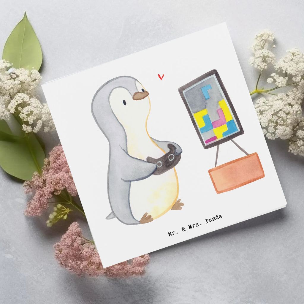 Deluxe Karte Pinguin Zocken Karte, Glückwunschkarte, Hochwertige Grußkarte, Geburtstagskarte, Hochzeitskarte, Grußkarte, Klappkarte, Hochwertige Klappkarte, Einladungskarte, Geschenk, Sport, Sportart, Hobby, Schenken, Danke, Dankeschön, Auszeichnung, Gewinn, Sportler, Videospiele, Videogames, Gaming, Zocken