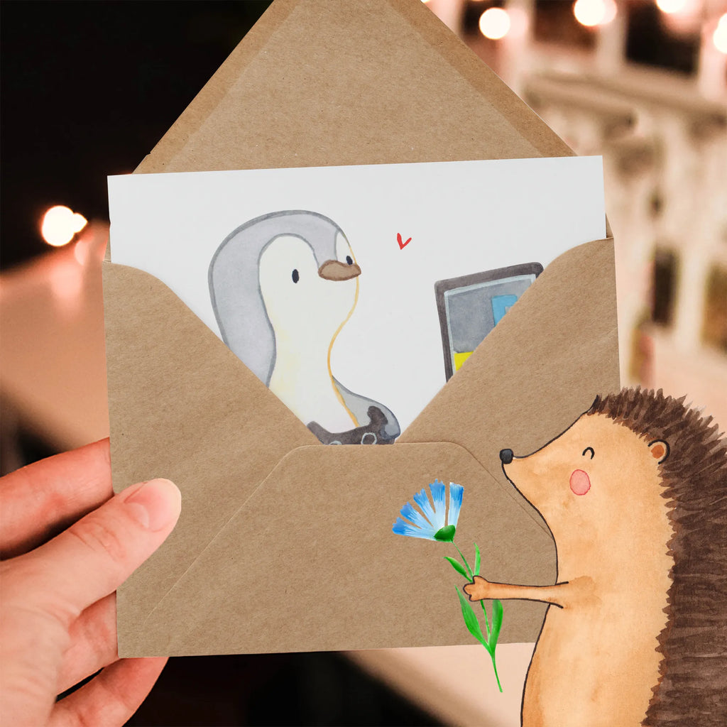 Deluxe Karte Pinguin Zocken Karte, Glückwunschkarte, Hochwertige Grußkarte, Geburtstagskarte, Hochzeitskarte, Grußkarte, Klappkarte, Hochwertige Klappkarte, Einladungskarte, Geschenk, Sport, Sportart, Hobby, Schenken, Danke, Dankeschön, Auszeichnung, Gewinn, Sportler, Videospiele, Videogames, Gaming, Zocken