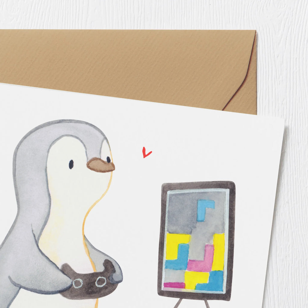 Deluxe Karte Pinguin Zocken Karte, Glückwunschkarte, Hochwertige Grußkarte, Geburtstagskarte, Hochzeitskarte, Grußkarte, Klappkarte, Hochwertige Klappkarte, Einladungskarte, Geschenk, Sport, Sportart, Hobby, Schenken, Danke, Dankeschön, Auszeichnung, Gewinn, Sportler, Videospiele, Videogames, Gaming, Zocken