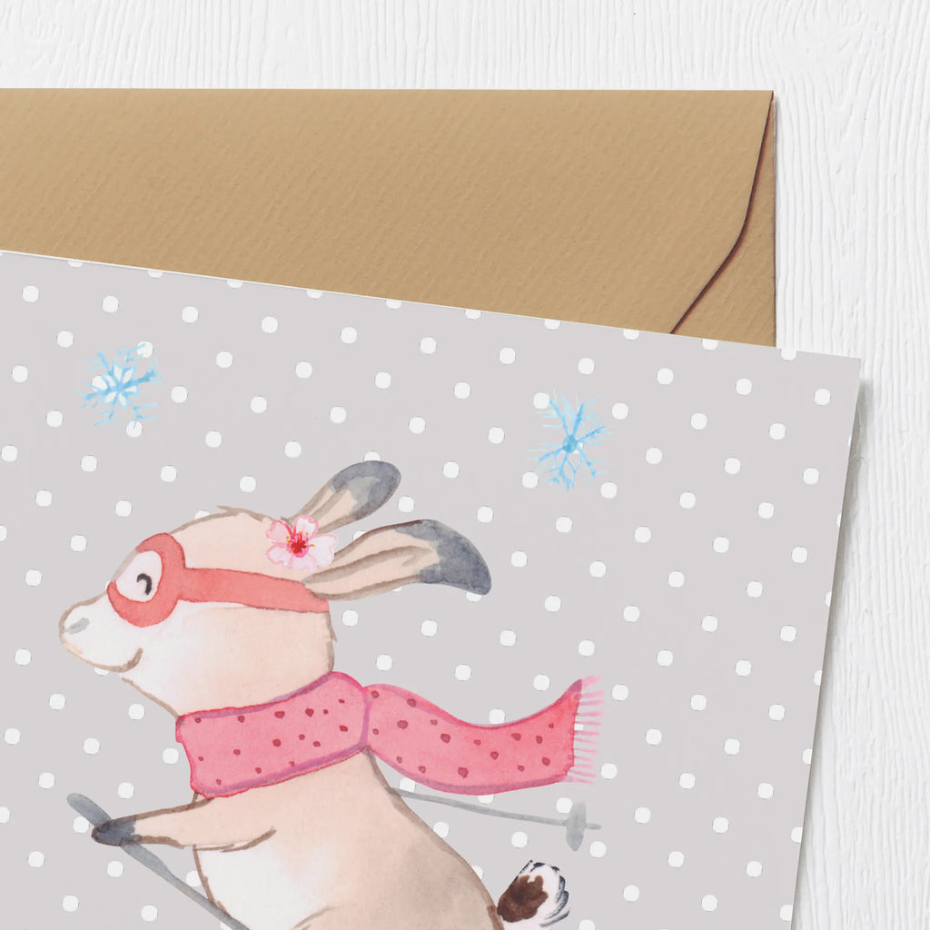Deluxe Karte Hase Skifahren Hochwertige Grußkarte, Geburtstagskarte, Karte, Hochzeitskarte, Grußkarte, Einladungskarte, Hochwertige Klappkarte, Klappkarte, Glückwunschkarte, Geschenk, Sport, Sportart, Hobby, Schenken, Danke, Dankeschön, Auszeichnung, Gewinn, Sportler, Skirennen, Skifahren, Skiwettbewerb, Ski fahren, Skisport