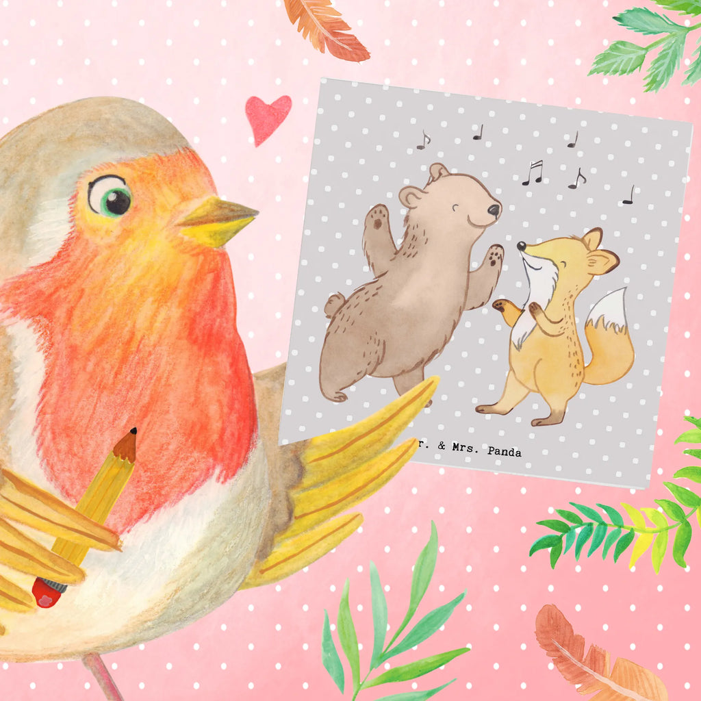 Deluxe Card Bear &amp; Fox disco Hochwertige Grußkarte, Hochzeitskarte, Klappkarte, Geburtstagskarte, Grußkarte, Glückwunschkarte, Karte, Einladungskarte, Hochwertige Klappkarte, Geschenk, Sport, Sportart, Hobby, Schenken, Danke, Dankeschön, Auszeichnung, Gewinn, Sportler, Tanzen, Disco, Clubs, Clubbing, Feiern