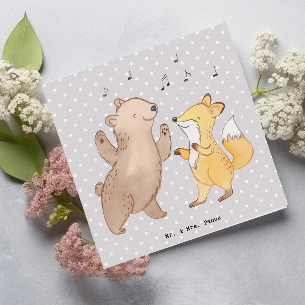 Deluxe Card Bear &amp; Fox disco Hochwertige Grußkarte, Hochzeitskarte, Klappkarte, Geburtstagskarte, Grußkarte, Glückwunschkarte, Karte, Einladungskarte, Hochwertige Klappkarte, Geschenk, Sport, Sportart, Hobby, Schenken, Danke, Dankeschön, Auszeichnung, Gewinn, Sportler, Tanzen, Disco, Clubs, Clubbing, Feiern