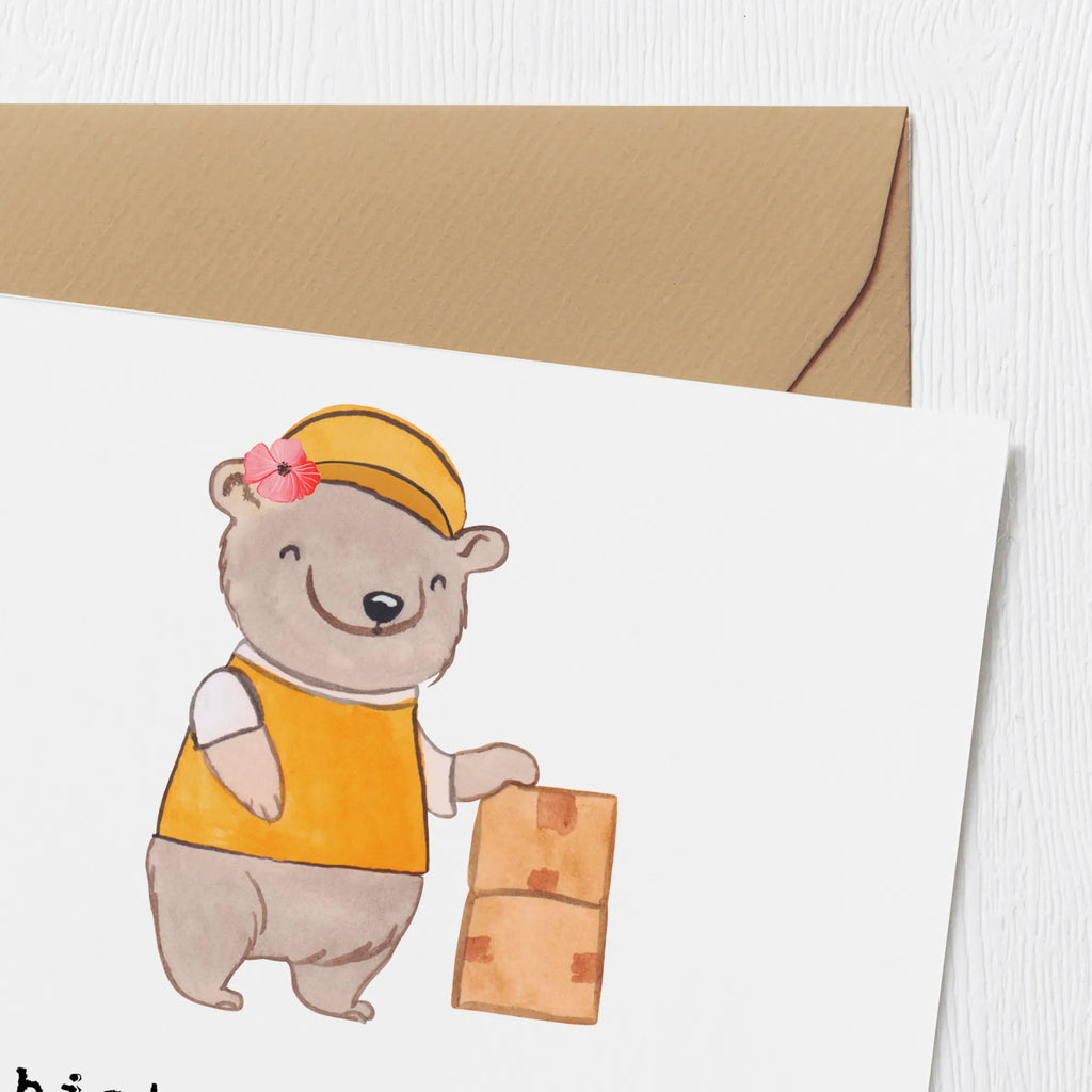Deluxe Card Parcel deliverer Heart Hochwertige Grußkarte, Glückwunschkarte, Klappkarte, Hochzeitskarte, Einladungskarte, Karte, Grußkarte, Geburtstagskarte, Hochwertige Klappkarte, Beruf, Ausbildung, Jubiläum, Abschied, Rente, Kollege, Kollegin, Geschenk, Schenken, Arbeitskollege, Mitarbeiter, Firma, Danke, Dankeschön, Zustellservice Pakete, Paketbotin, Paketzustellerin