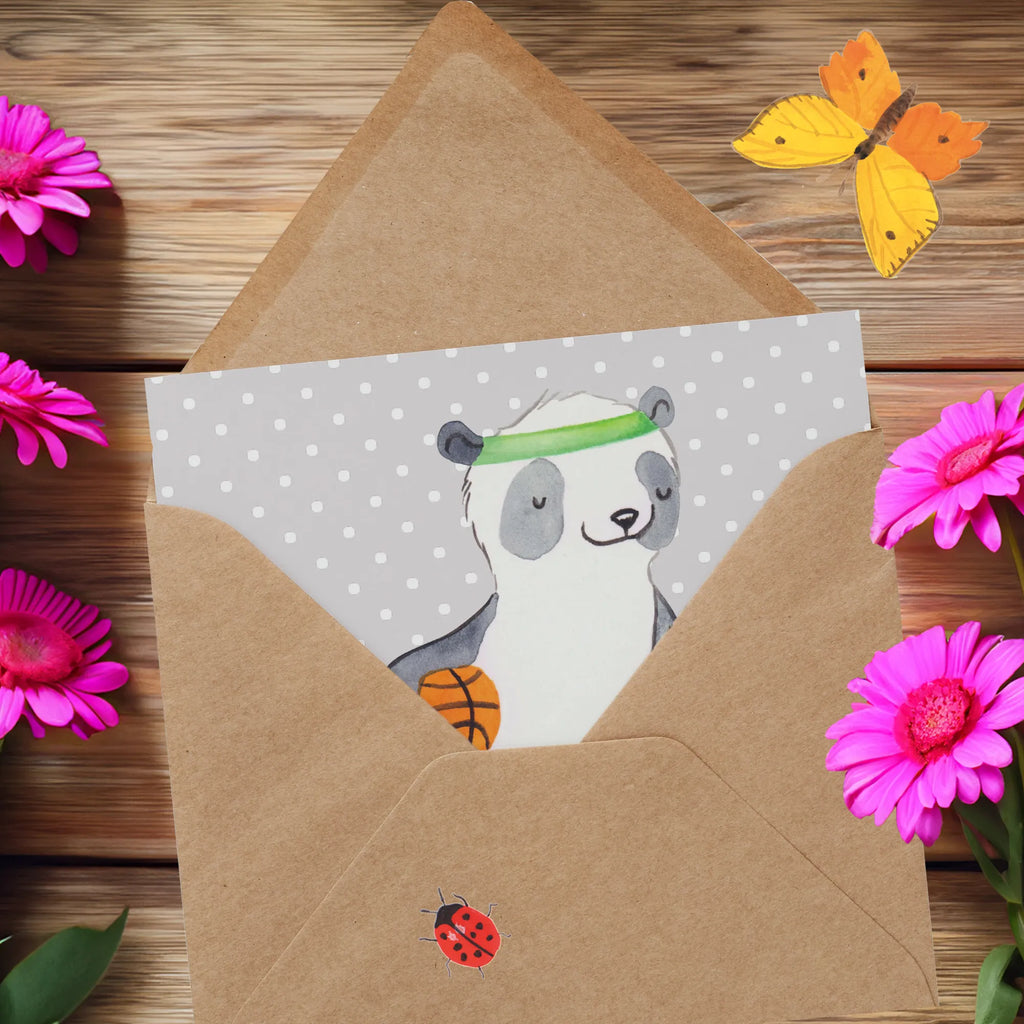 Deluxe Card panda basketball Grußkarte, Einladungskarte, Geburtstagskarte, Klappkarte, Karte, Glückwunschkarte, Hochzeitskarte, Hochwertige Grußkarte, Hochwertige Klappkarte, Geschenk, Sport, Sportart, Hobby, Schenken, Danke, Dankeschön, Auszeichnung, Gewinn, Sportler, Basketball Verein, Basketball Verband, Basketballplatz, Basketball