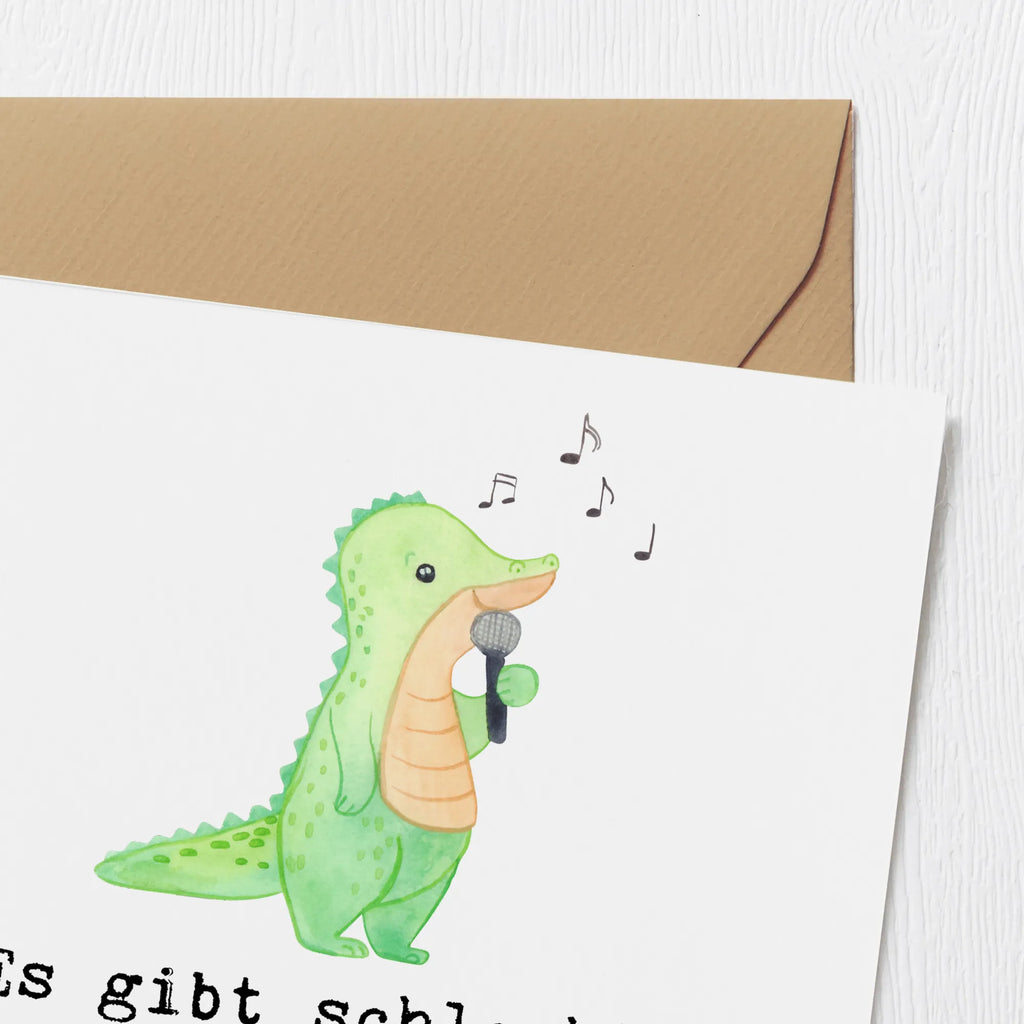 Deluxe Karte Krokodil Singen Grußkarte, Hochwertige Grußkarte, Einladungskarte, Karte, Geburtstagskarte, Klappkarte, Glückwunschkarte, Hochzeitskarte, Hochwertige Klappkarte, Geschenk, Sport, Sportart, Hobby, Schenken, Danke, Dankeschön, Auszeichnung, Gewinn, Sportler, Singen, Live Auftritt, Band, Gesang, Hobbysänger