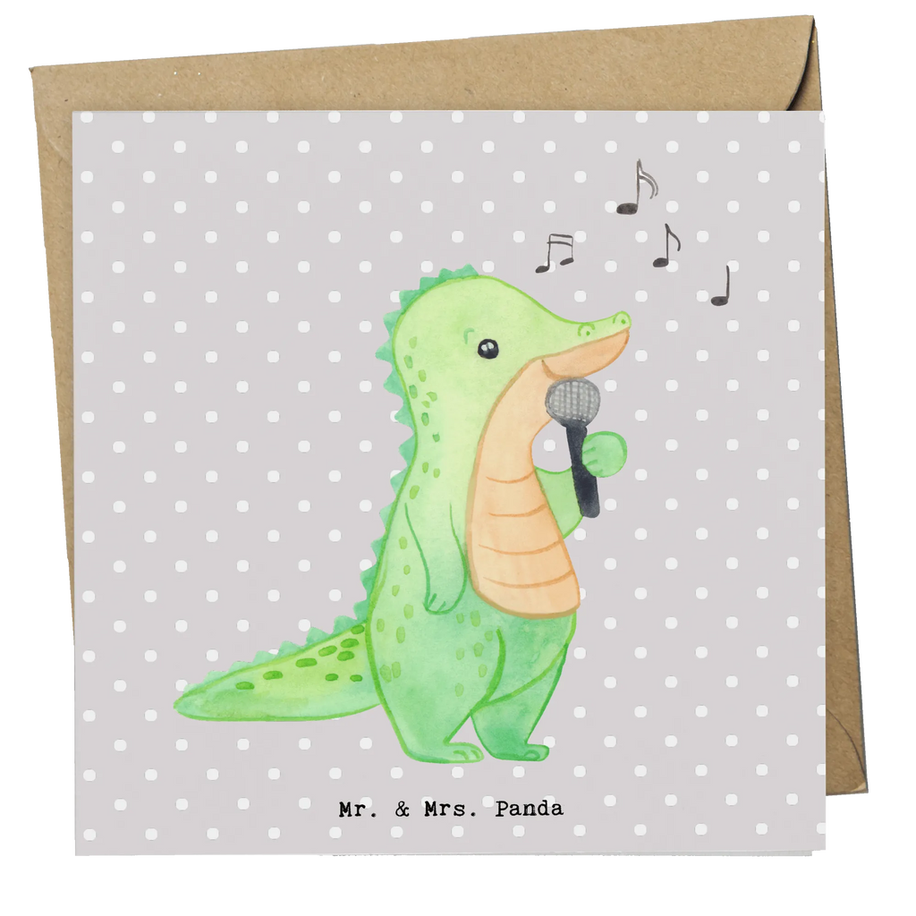 Deluxe Karte Krokodil Singen Grußkarte, Hochwertige Grußkarte, Einladungskarte, Karte, Geburtstagskarte, Klappkarte, Glückwunschkarte, Hochzeitskarte, Hochwertige Klappkarte, Geschenk, Sport, Sportart, Hobby, Schenken, Danke, Dankeschön, Auszeichnung, Gewinn, Sportler, Singen, Live Auftritt, Band, Gesang, Hobbysänger