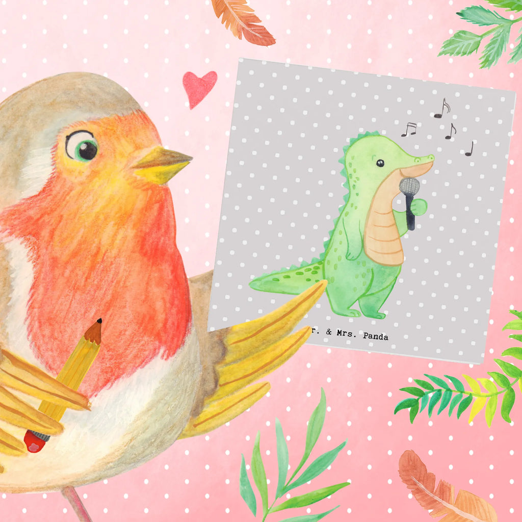 Deluxe Karte Krokodil Singen Grußkarte, Hochwertige Grußkarte, Einladungskarte, Karte, Geburtstagskarte, Klappkarte, Glückwunschkarte, Hochzeitskarte, Hochwertige Klappkarte, Geschenk, Sport, Sportart, Hobby, Schenken, Danke, Dankeschön, Auszeichnung, Gewinn, Sportler, Singen, Live Auftritt, Band, Gesang, Hobbysänger