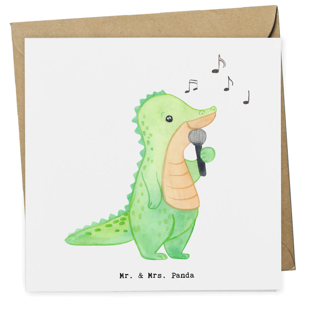 Deluxe Karte Krokodil Singen Grußkarte, Hochwertige Grußkarte, Einladungskarte, Karte, Geburtstagskarte, Klappkarte, Glückwunschkarte, Hochzeitskarte, Hochwertige Klappkarte, Geschenk, Sport, Sportart, Hobby, Schenken, Danke, Dankeschön, Auszeichnung, Gewinn, Sportler, Singen, Live Auftritt, Band, Gesang, Hobbysänger