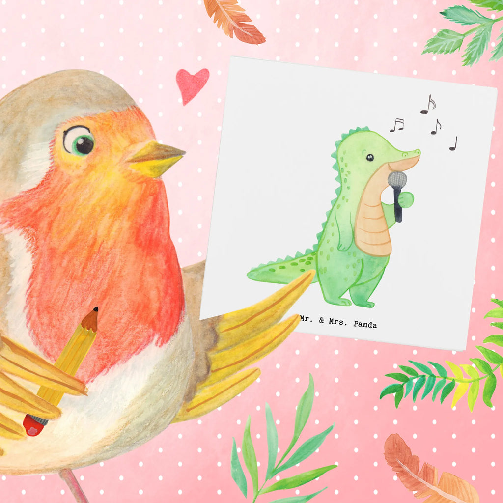 Deluxe Karte Krokodil Singen Grußkarte, Hochwertige Grußkarte, Einladungskarte, Karte, Geburtstagskarte, Klappkarte, Glückwunschkarte, Hochzeitskarte, Hochwertige Klappkarte, Geschenk, Sport, Sportart, Hobby, Schenken, Danke, Dankeschön, Auszeichnung, Gewinn, Sportler, Singen, Live Auftritt, Band, Gesang, Hobbysänger