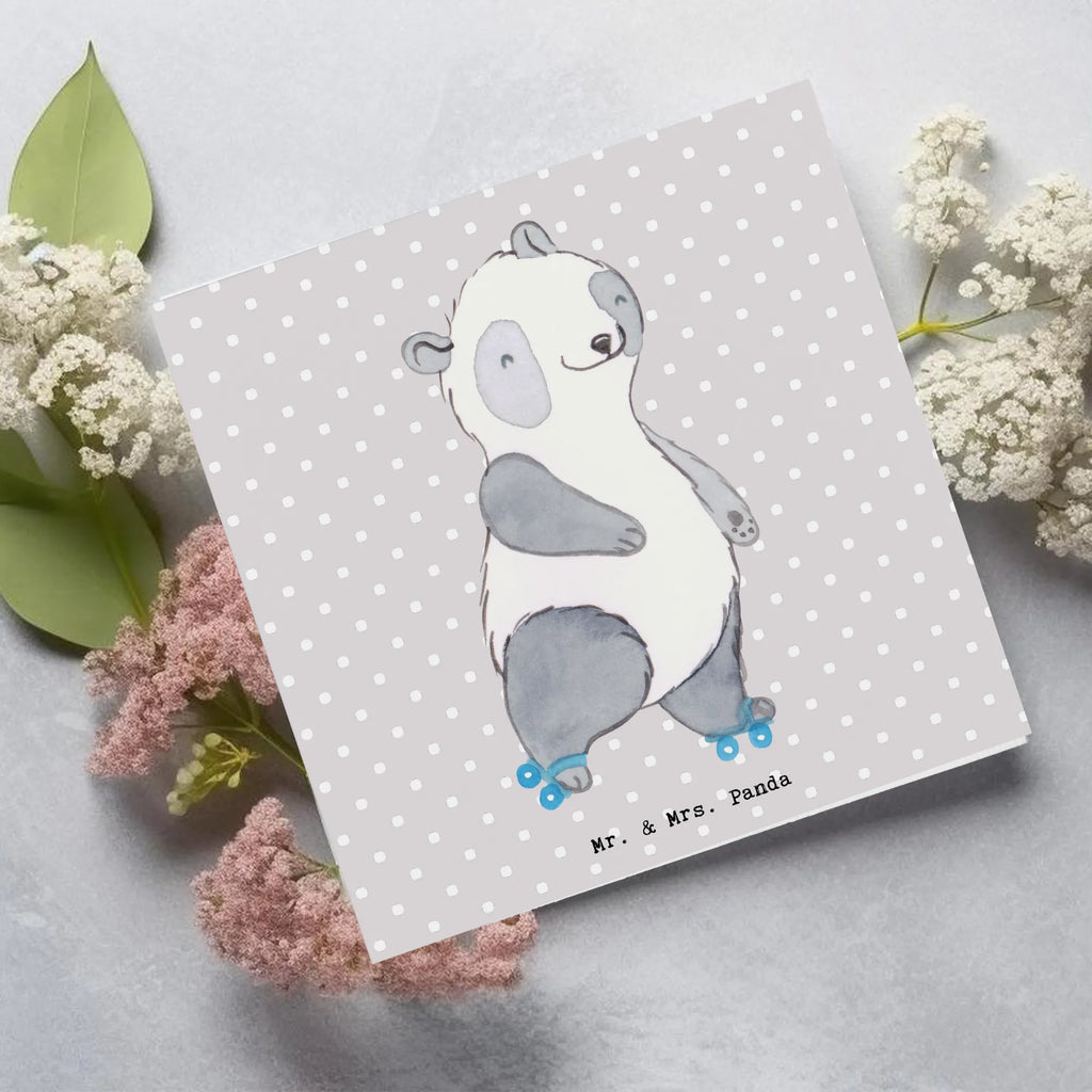 Deluxe Card panda roller blading Klappkarte, Hochzeitskarte, Einladungskarte, Karte, Hochwertige Grußkarte, Glückwunschkarte, Hochwertige Klappkarte, Geburtstagskarte, Grußkarte, Geschenk, Sport, Sportart, Hobby, Schenken, Danke, Dankeschön, Auszeichnung, Gewinn, Sportler, Rollschuh fahren, Inliner fahren, inlinern